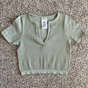 Green Ribbed Crop Top